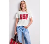 Kurzarmshirt STREET ONE, Damen, Gr. 34, weiß (sanftes weiß), Jersey, Obermaterial: 50% Baumwolle, 50% Modal, bedruckt, normal hüftbedeckend, Rundhals, abgesteppte Kante, Shirts, Sommershirt mit Print