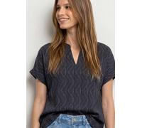 Kurzarmshirt STREET ONE, Damen, Gr. 36, ashen blau, Web, Obermaterial: 95% Viskose, 5% Elasthan, gemustert, lässig geschnitten hüftbedeckend, V-Ausschnitt, abgesteppte Kante, Shirts, Sommerbluse im Tu