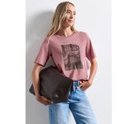 Kurzarmshirt STREET ONE, Damen, Gr. 36, rosa (vintage blush), Jersey, Obermaterial: 50% Baumwolle, 50% Modal, bedruckt, normal hüftbedeckend, Rundhals, abgesteppte Kante, Shirts, mit modischem Fotopri