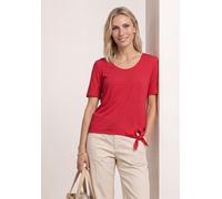 Kurzarmshirt STREET ONE, Damen, Gr. 36, rot (salsa rot), Jersey, Obermaterial: 95% Viskose, 5% Elasthan, unifarben, normal hüftbedeckend, V-Ausschnitt, abgesteppte Kante, Shirts, Sommershirt mit Knote