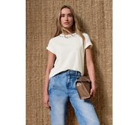 Kurzarmshirt STREET ONE, Damen, Gr. 36, sanftes weiß, Jersey, Obermaterial: 48% Baumwolle, 48% Modal, 4% Elasthan, unifarben, normal hüftbedeckend, Rundhals, abgesteppte Kante, Shirts, Sommershirt mit