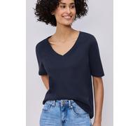 Kurzarmshirt STREET ONE, Damen, Gr. 36, shadowed navy, Jersey, Obermaterial: 100% Baumwolle, unifarben, normal hüftbedeckend, V-Ausschnitt, abgesteppte Kante, Shirts, mit V-Ausschnitt (76816061-36) sh