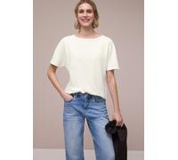 Kurzarmshirt STREET ONE, Damen, Gr. 36, weiß (sanftes weiß), Jersey, Obermaterial: 65% Viskose, 32% Polyester, 3% Elasthan, unifarben, regular fit hüftbedeckend, U-Boot-Ausschnitt, Shirts, Sommershirt