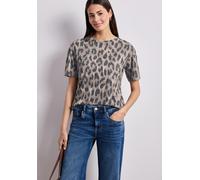 Kurzarmshirt STREET ONE, Damen, Gr. 38, timeless beige, Jersey, Obermaterial: 65% Polyester, 35% Viskose, regular fit hüftbedeckend, Rundhals, abgesteppte Kante, Shirts, Sommershirt im Ausbrenner-und