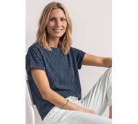 Kurzarmshirt STREET ONE, Damen, Gr. 38, blau (ashen blau), Jersey, Obermaterial: 49% Polyester, 43% Viskose, 8% Elasthan, gemustert, normal hüftbedeckend, Rundhals, abgesteppte Kante, Shirts, Sommersh