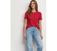 Kurzarmshirt STREET ONE, Damen, Gr. 38, rot (salsa rot), Jersey, Obermaterial: 50% Baumwolle, 50% Modal, unifarben, normal hüftbedeckend, Rundhals, abgesteppte Kante, Shirts, Sommershirt mit feiner Ra