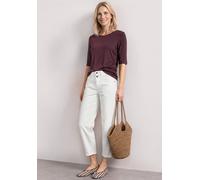 Kurzarmshirt STREET ONE, Damen, Gr. 38, rustic rouge, Jersey, Obermaterial: 50% Baumwolle, 50% Modal, unifarben, normal hüftbedeckend, Rundhals, abgesteppte Kante, Shirts, Sommershirt mit Rundhals - U