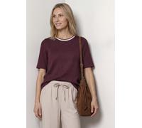 Kurzarmshirt STREET ONE, Damen, Gr. 38, rustic rouge, Jersey, Obermaterial: 60% Viskose, 40% Polyester, unifarben mit Farbeinsatz, normal hüftbedeckend, Rundhals, abgesteppte Kante, Shirts, Kurzarm So