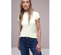 Kurzarmshirt STREET ONE, Damen, Gr. 38, sanftes weiß, Jersey, Obermaterial: 50% Baumwolle, 50% Modal, unifarben, tailliert hüftbedeckend, Rundhals, abgesteppte Kante, Shirts, Sommershirt mit Turtle Ne