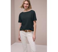Kurzarmshirt STREET ONE, Damen, Gr. 38, schwarz (deep bound grün), Jersey, Obermaterial: 65% Viskose, 32% Polyester, 3% Elasthan, unifarben, regular fit hüftbedeckend, U-Boot-Ausschnitt, Shirts, Somme