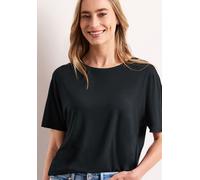 Kurzarmshirt STREET ONE, Damen, Gr. 38, schwarz (deep bound grün), Jersey, Obermaterial: 95% Viskose, 5% Elasthan, unifarben, regular fit hüftbedeckend, Rundhals, abgesteppte Kante, Shirts, Sommershir
