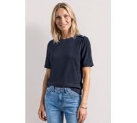 T-Shirt STREET ONE, Damen, Gr. 38, blau (schwarzest blau), Stoff, Vorderseite: 59% Polyester, 40% Viskose, 1% Elasthan. Rückseite: 95% Viskose, 5% Elasthan, unifarben, normal normal, Rundhals, abgeste