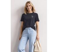 Kurzarmshirt STREET ONE, Damen, Gr. 38, schwarzest blau, Jersey, Obermaterial: 50% Baumwolle, 50% Modal, bedruckt, lässig geschnitten hüftbedeckend, Rundhals, abgesteppte Kante, Shirts, Sommershirt mi