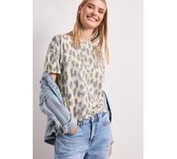 Kurzarmshirt STREET ONE, Damen, Gr. 38, timeless beige, Jersey, Obermaterial: 65% Polyester, 35% Viskose, normal hüftbedeckend, Rundhals, abgesteppte Kante, Shirts, Sommershirt im Ausbrenner-Look mit