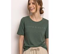 Kurzarmshirt STREET ONE, Damen, Gr. 40, bound grün, Jersey, Obermaterial: 50% Baumwolle, 50% Modal, bestickt, unifarben, normal hüftbedeckend, Rundhals, Shirts, Sommershirt mit Rundhals und Schmuckste