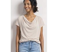 Kurzarmshirt STREET ONE, Damen, Gr. 40, clay sand, Jersey, Obermaterial: 70% Modal, 30% Polyester, unifarben, regular fit hüftbedeckend, Rundhals, abgesteppte Kante, Shirts, Sommershirt mit Wasserfall