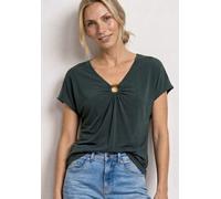 Kurzarmshirt STREET ONE, Damen, Gr. 40, deep bound grün, Jersey, Obermaterial: 70% Modal, 30% Polyester, unifarben, regular fit hüftbedeckend, V-Ausschnitt, abgesteppte Kante, Shirts, Sommershirt mit