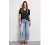 Kurzarmshirt STREET ONE, Damen, Gr. 40, deep bound grün, Jersey, Obermaterial: 95% Viskose, 5% Elasthan, unifarben, normal hüftbedeckend, V-Ausschnitt, abgesteppte Kante, Shirts, Sommershirt mit Knote