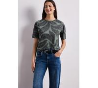 Kurzarmshirt STREET ONE, Damen, Gr. 40, grün (deep bound grün), Jersey, Obermaterial: 65% Polyester, 35% Viskose, regular fit hüftbedeckend, Rundhals, abgesteppte Kante, Shirts, Sommershirt im Ausbren