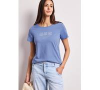 Kurzarmshirt STREET ONE, Damen, Gr. 42, blau (drift blau), Jersey, Obermaterial: 100% Baumwolle, bedruckt, normal hüftbedeckend, Rundhals, abgesteppte Kante, Shirts, Sommershirt mit Print (33814343-42