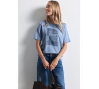 Kurzarmshirt STREET ONE, Damen, Gr. 42, blau (northern blau), Jersey, Obermaterial: 50% Baumwolle, 50% Modal, bedruckt, normal hüftbedeckend, Rundhals, abgesteppte Kante, Shirts, mit modischem Fotopri