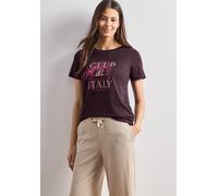 Kurzarmshirt STREET ONE, Damen, Gr. 42, braun (rustic rouge), Jersey, Obermaterial: 50% Baumwolle, 50% Modal, bedruckt, normal hüftbedeckend, Rundhals, abgesteppte Kante, Shirts, Sommershirt mit Artwo