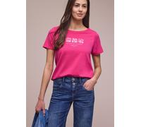 Kurzarmshirt STREET ONE, Damen, Gr. 42, pink (magenta dream), Jersey, Obermaterial: 100% Baumwolle, bedruckt, normal hüftbedeckend, Rundhals, abgesteppte Kante, Shirts, Sommershirt mit Print (17424569