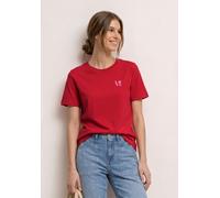 Kurzarmshirt STREET ONE, Damen, Gr. 42, salsa rot, Jersey, Obermaterial: 50% Baumwolle, 50% Modal, bedruckt, normal hüftbedeckend, Rundhals, abgesteppte Kante, Shirts, Sommershirt mit Rundhals und Pri