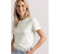 Kurzarmshirt STREET ONE, Damen, Gr. 42, sanftes weiß, Jersey, Obermaterial: 50% Baumwolle, 50% Modal, unifarben, normal hüftbedeckend, Rundhals, abgesteppte Kante, Shirts, Sommershirt mit feiner Raffu