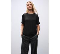 Kurzarmshirt STREET ONE, Damen, Gr. 42, schwarz, Jersey, Obermaterial: 95% Viskose, 5% Elasthan, unifarben, normal, U-Boot-Ausschnitt, Shirts, mit Chiffon-Detail (19791610-42) schwarz