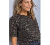 Kurzarmshirt STREET ONE, Damen, Gr. 42, schwarz (schwarz coffee), Jersey, Obermaterial: 95% Viskose, 5% Elasthan, gepunktet, hüftbedeckend, Rundhals, abgesteppte Kante, Shirts, Sommershirt / gepunktet