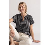 Kurzarmshirt STREET ONE, Damen, Gr. 42, schwarzest blau, Web, Obermaterial: 95% Viskose, 5% Elasthan, gemustert, lässig geschnitten hüftbedeckend, V-Ausschnitt, abgesteppte Kante, Shirts, Sommerbluse