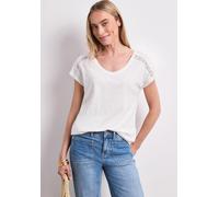 Kurzarmshirt STREET ONE, Damen, Gr. 42, weiß (sanftes weiß), Jersey, Obermaterial: 50% Baumwolle, 50% Modal, unifarben, lässig geschnitten hüftbedeckend, V-Ausschnitt, abgesteppte Kante, Shirts, Somme