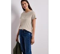 Kurzarmshirt STREET ONE, Damen, Gr. 44, beige (clay sand), Jersey, Obermaterial: 100% Baumwolle, bedruckt, regular fit hüftbedeckend, Rundhals, abgesteppte Kante, Shirts, Sommershirt mit Wording Artwo