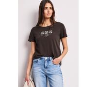 Kurzarmshirt STREET ONE, Damen, Gr. 44, espresso braun, Jersey, Obermaterial: 100% Baumwolle, bedruckt, normal hüftbedeckend, Rundhals, abgesteppte Kante, Shirts, Sommershirt mit Print (74005558-44) e
