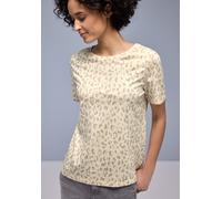 Kurzarmshirt STREET ONE, Damen, Gr. 44, light terra mocha, Jersey, Obermaterial: 50% Baumwolle, 50% Elasthan, tailliert hüftbedeckend, Rundhals, Shirts, Leo-Shirt mit Foliendetails (82967934-44) light