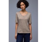 Kurzarmshirt STREET ONE, Damen, Gr. 44, light terra mocha, Jersey, Obermaterial: 50% Baumwolle, 50% Modal, tailliert hüftbedeckend, V-Ausschnitt, Shirts Kurzarmshirt, mit Leo-Print (74011118-44)
