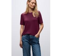 Kurzarmshirt STREET ONE, Damen, Gr. 44, noble rot, Jersey, Obermaterial: 95% Viskose, 5% Elasthan, unifarben, normal, U-Boot-Ausschnitt, Shirts, mit Chiffon-Detail (22062148-44) noble rot