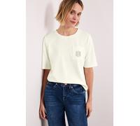 Kurzarmshirt STREET ONE, Damen, Gr. 44, sanftes weiß, Jersey, Obermaterial: 48% Polyester, 48% Viskose, 4% Elasthan, unifarben, normal hüftbedeckend, Rundhals, abgesteppte Kante, Shirts, Sommershirt m