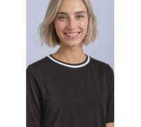 Kurzarmshirt STREET ONE, Damen, Gr. 44, schwarz (schwarz coffee), Jersey, Obermaterial: 94% Viskose, 6% Elasthan, unifarben mit Farbeinsatz, bequem hüftbedeckend, Rundhals, abgesteppte Kante, Shirts, 