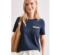 Kurzarmshirt STREET ONE, Damen, Gr. 44, schwarzest blau, Jersey, Obermaterial: 48% Polyester, 48% Viskose, 4% Elasthan, unifarben, tailliert hüftbedeckend, Rundhals, abgesteppte Kante, Shirts, Sommers
