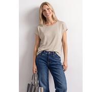 Kurzarmshirt STREET ONE, Damen, Gr. 46, clay sand, Jersey, Obermaterial: 95% Viskose, 5% Elasthan, unifarben, normal hüftbedeckend, Rundhals, abgesteppte Kante, Shirts, Sommershirt aus Viskose mit Str