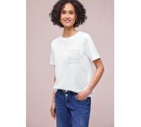 Kurzarmshirt STREET ONE, Damen, Gr. 46, sanftes weiß, Jersey, Obermaterial: 100% Baumwolle, unifarben, regular fit hüftbedeckend, Rundhals, abgesteppte Kante, Shirts, Sommershirt mit Rundhals und Croc
