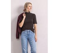 Kurzarmshirt STREET ONE, Damen, Gr. 46, schwarz coffee, Strick, Obermaterial: 95% Baumwolle, 5% Elasthan, unifarben, körpernah hüftlang, Rundhals, Bündchen, Shirts, Sommershirt mit Turtelneck / Ripp-S