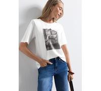 Kurzarmshirt STREET ONE, Damen, Gr. 46, weiß (sanftes weiß), Jersey, Obermaterial: 50% Baumwolle, 50% Modal, bedruckt, normal hüftbedeckend, Rundhals, abgesteppte Kante, Shirts, mit modischem Fotoprin