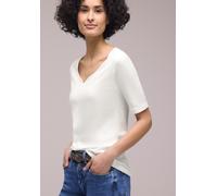Kurzarmshirt STREET ONE "Style Ada", Damen, Gr. 42, sanftes weiß, Jersey, Obermaterial: 50% Baumwolle, 50% Modal. Futter: 100% Baumwolle, unifarben, normal hüftbedeckend, herzförmiger Ausschnitt, Shir