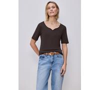 Kurzarmshirt STREET ONE "Style Ada", Damen, Gr. 44, espresso braun, Jersey, Obermaterial: 50% Baumwolle, 50% Modal. Futter: 100% Baumwolle, unifarben, normal hüftbedeckend, herzförmiger Ausschnitt, Sh