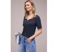 Kurzarmshirt STREET ONE "Style Ada", Damen, Gr. 44, shadowed navy, Jersey, Obermaterial: 50% Baumwolle, 50% Modal. Futter: 100% Baumwolle, unifarben, normal hüftbedeckend, herzförmiger Ausschnitt, Shi