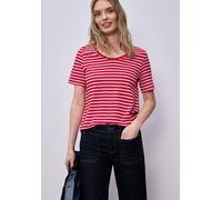 Kurzarmshirt STREET ONE "Style Gerda", Damen, Gr. 36, salsa rot, Jersey, Obermaterial: 50% Baumwolle, 50% Modal, geringelt, gestreift, normal hüftbedeckend, Rundhals, Shirts, im Streifen-Look und mit