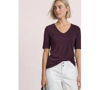 Kurzarmshirt STREET ONE "Style Palmira", Damen, Gr. 36, lila (rustic rouge), Jersey, Obermaterial: 50% Baumwolle, 50% Modal. Futter: 100% Baumwolle, slim fit hüftlang, tiefer Rundhals, abgesteppt, Shi